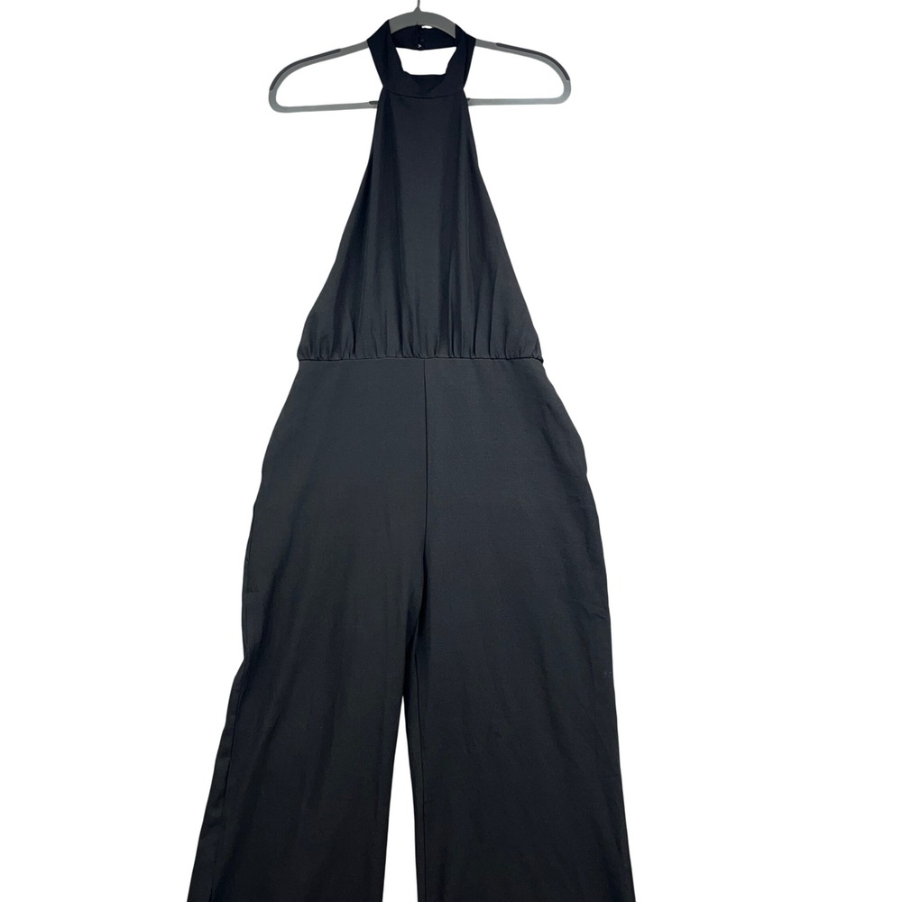 Lulus Jumpsuit Womens M Black Halter Neck‎ Elegant Formal Chic Wide Leg Jumper